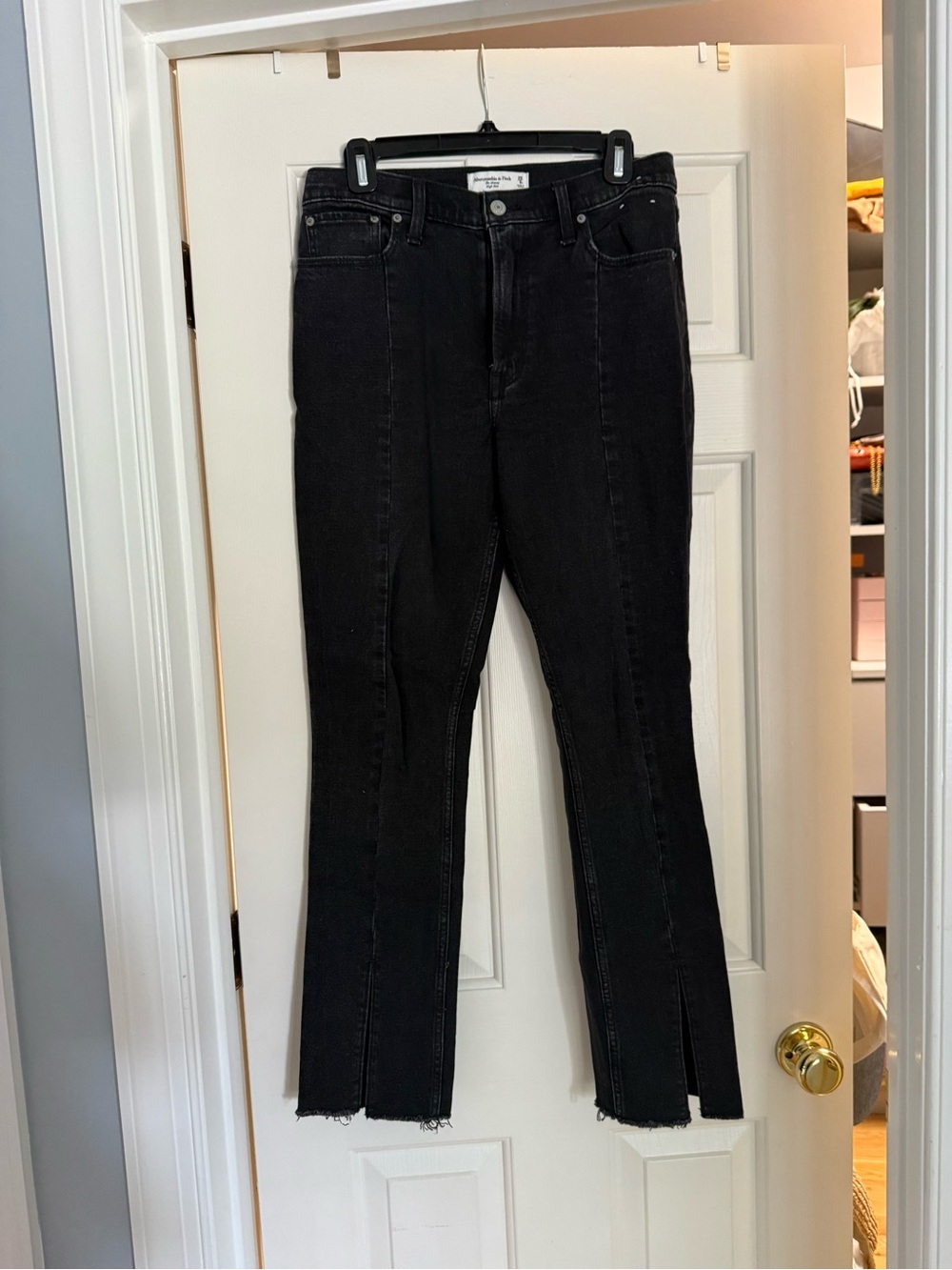 Abercrombie & Fitch Black Straight-Leg Jeans with Front Slits